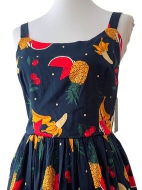 MODCLOTH Dress Medium Midi Retro Tropical Cotton Vacation Pinup Fruit COLLECTIF